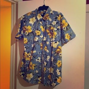 RSQ Button Up Blue Floral Shirt
